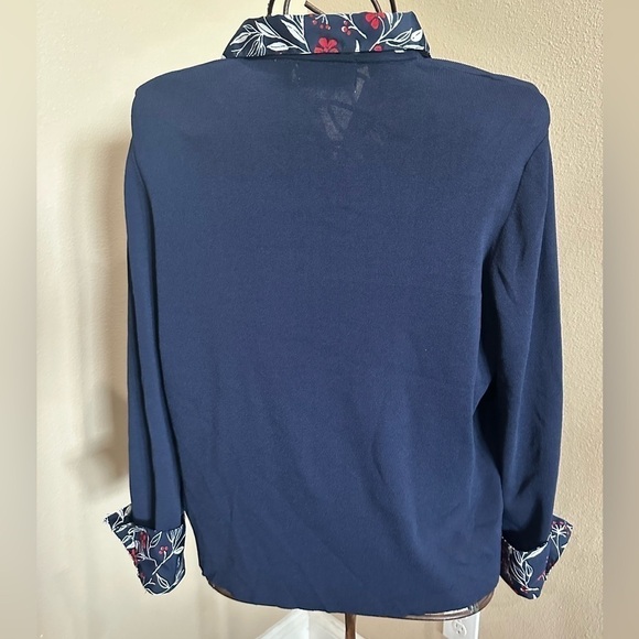 ALFRED DUNNER Vintage Long Sleeve Navy Lightweight Button Down Sweater with, EUC - Picture 5 of 7